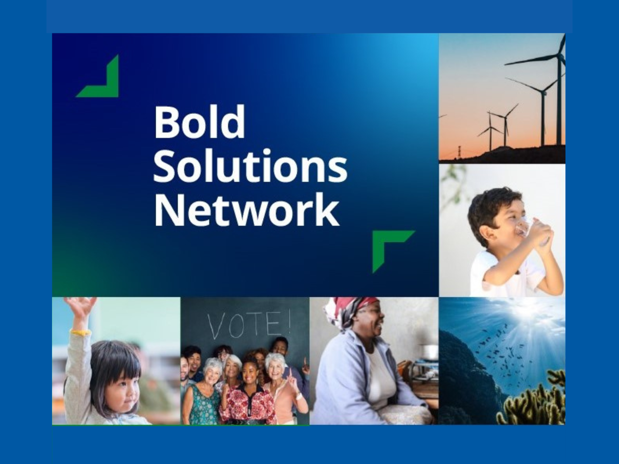 Photo collage of various smiling faces and the title "Bold Solutions Network"